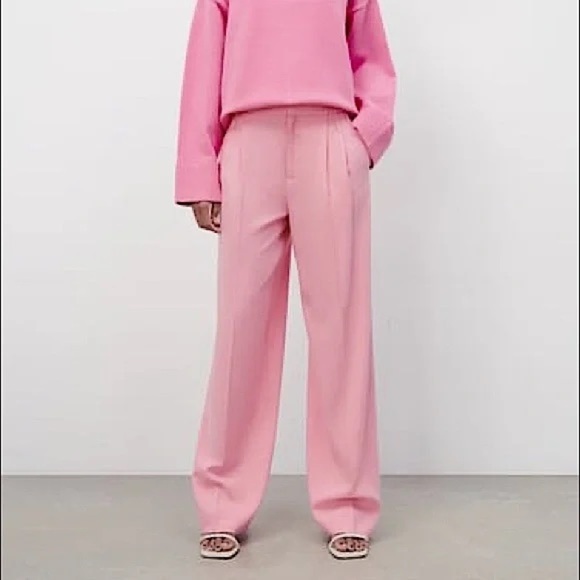 Zara Pink Wide-Leg Trousers - Picture 1 of 6